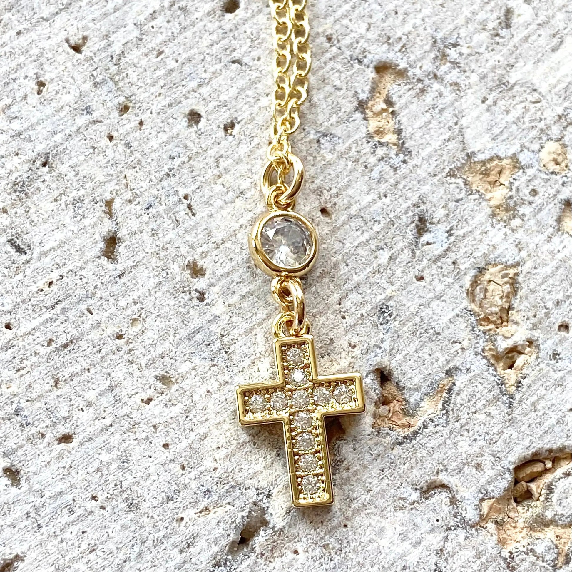 Gold cross crystal necklace Religious  jewelry church VB&CO Designs Handmade Jewelry