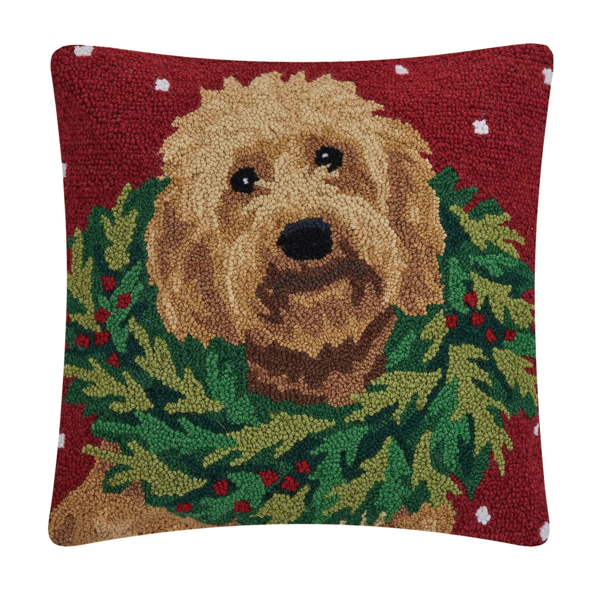 Labradoodle w/Wreath Hook Pillow Peking Handicraft