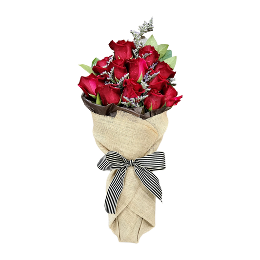 12 red roses gathered bouquet