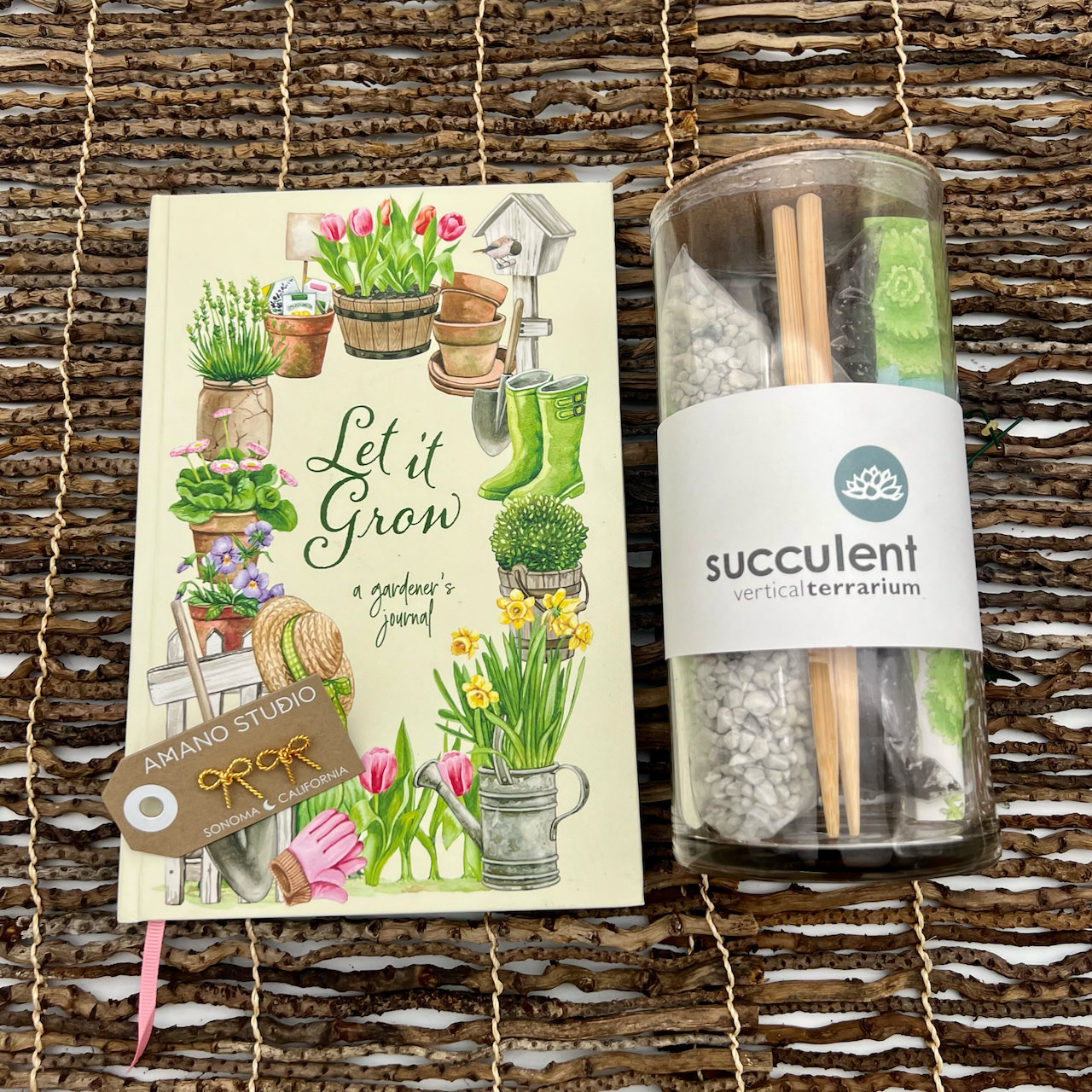 gardening book with succulent planting kit and bow