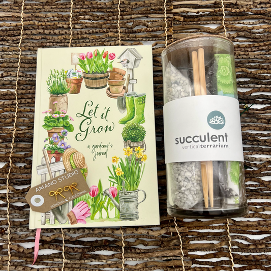 gardening book with succulent planting kit and bow