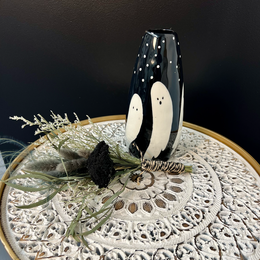 Hand-painted ghost vase with dried flowers