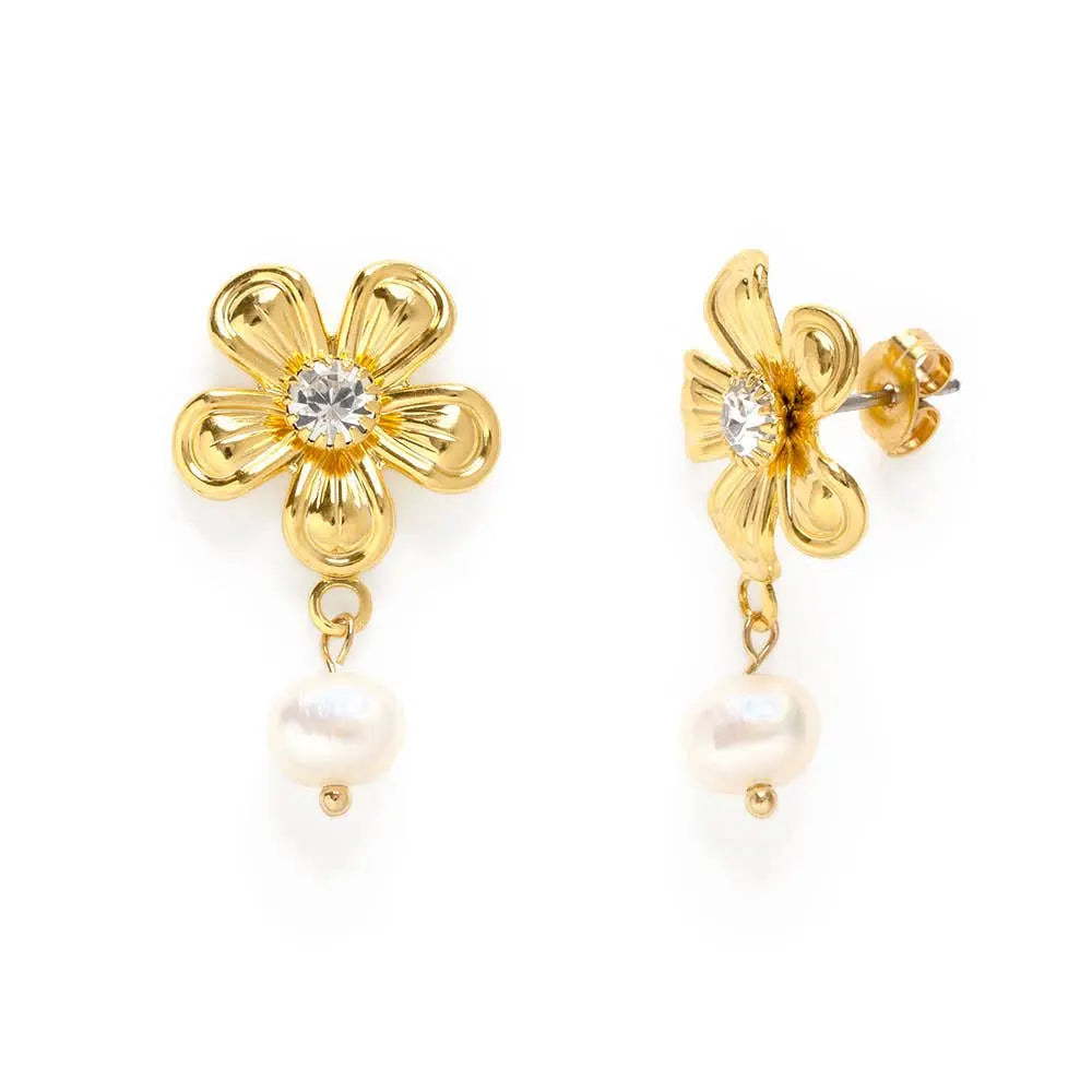 Vintage Flower with Pearl Stud Earrings Amano Studio