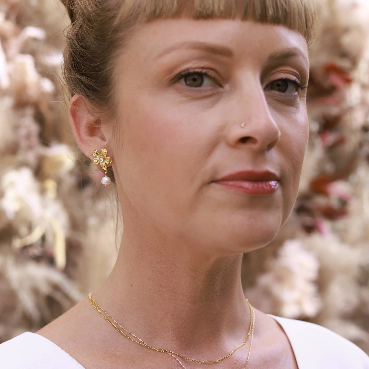 Vintage Flower with Pearl Stud Earrings Amano Studio