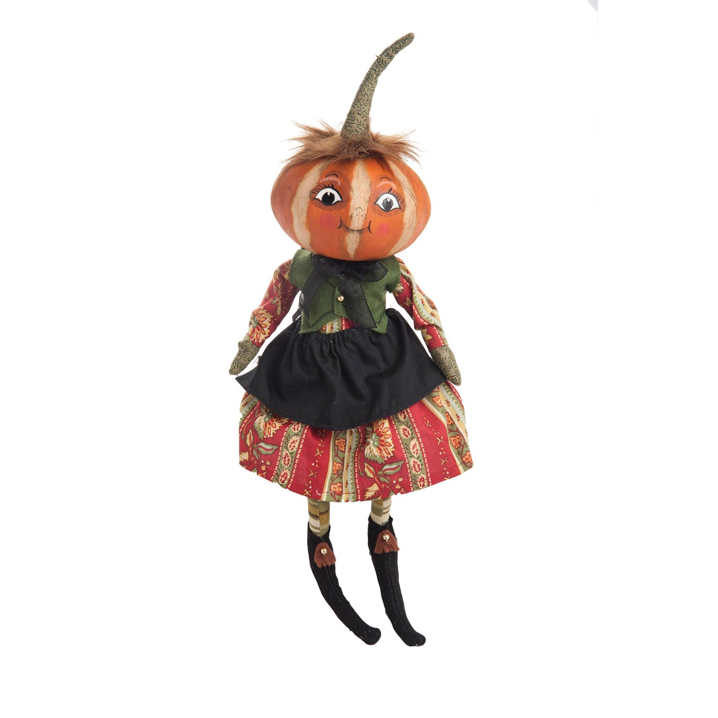 Joe Spencer Pumpkin doll with a dress on a white background