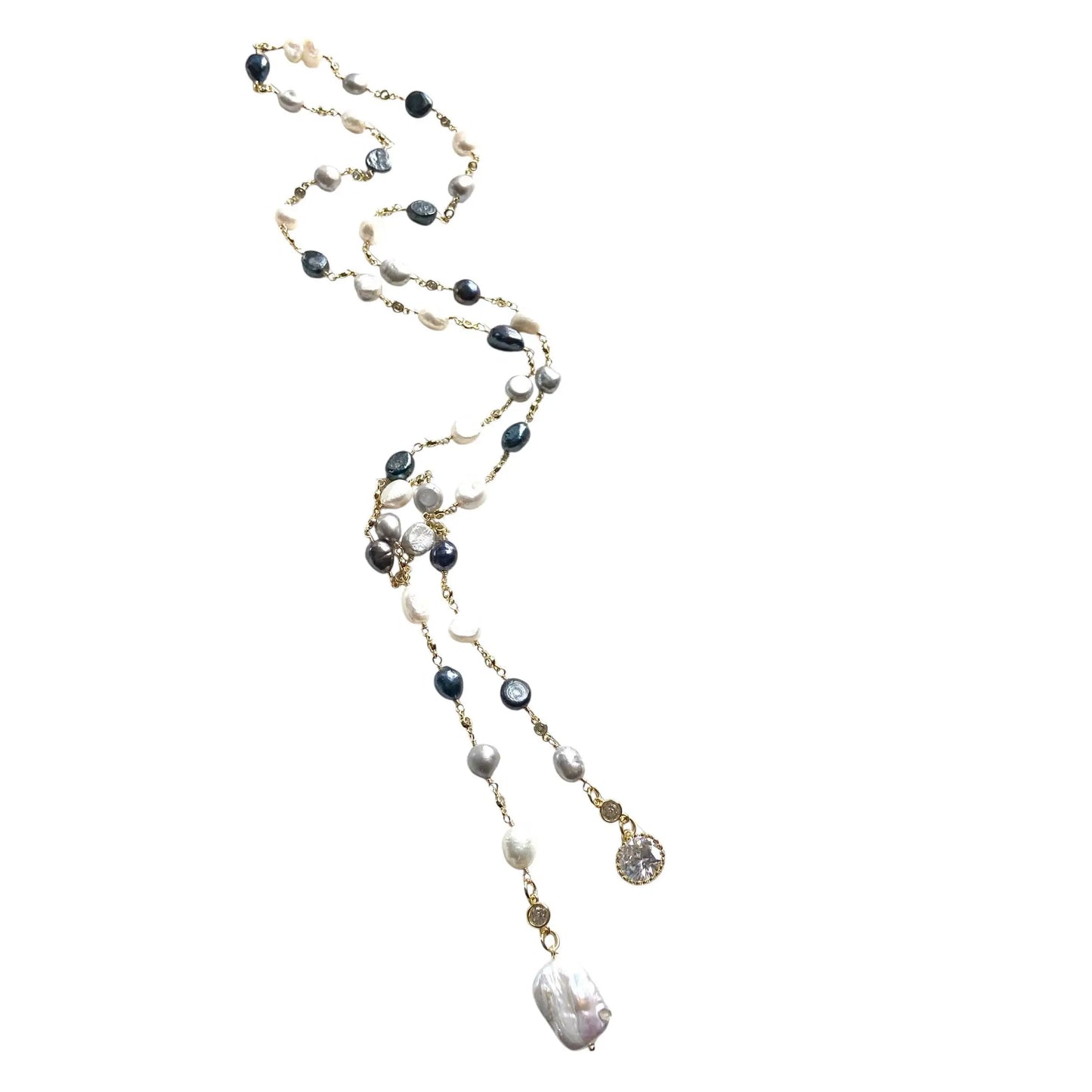 Lariat  fresh water denim mix pearl wrap necklace  VB&CO Designs Handmade Jewelry