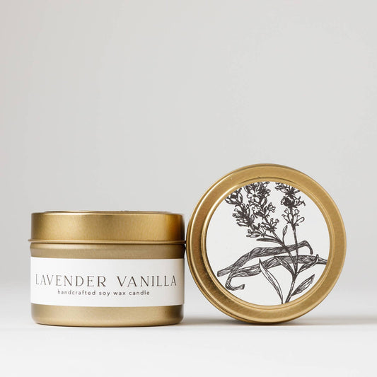 lavender vanilla tin soy candle