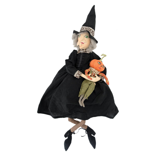 Marleigh Witch art doll with black hat and long nose