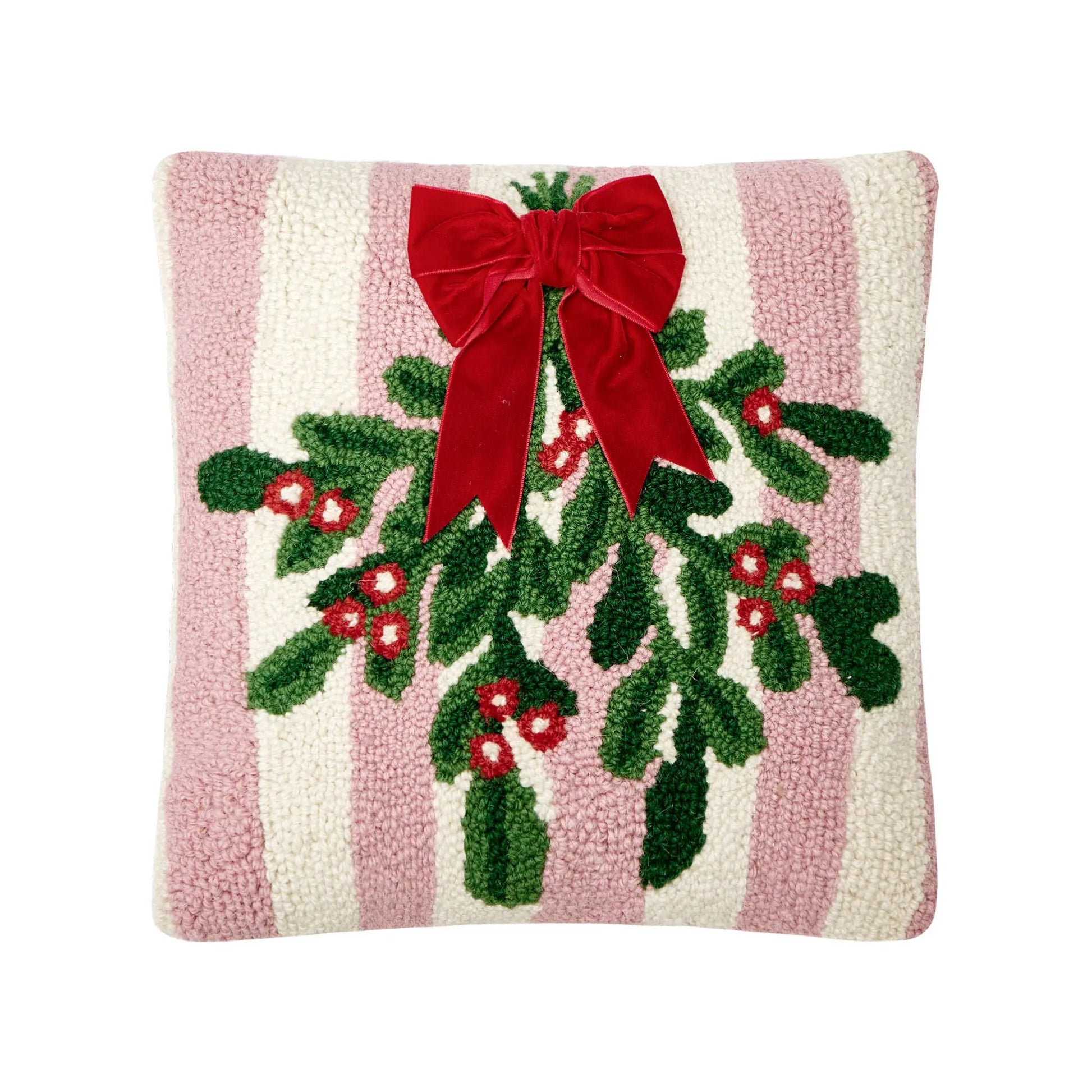 Pink Stripe Mistletoe w/Ribbon Hook Pillow Peking Handicraft
