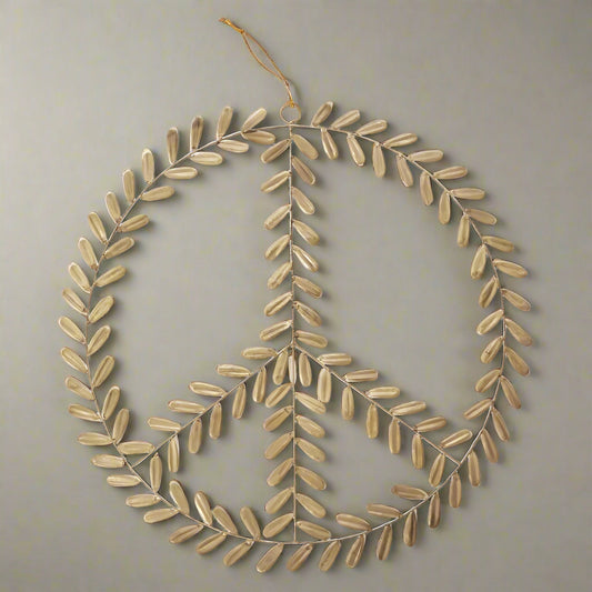 gold metal peace sign wreath