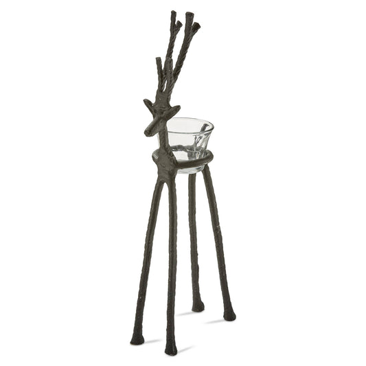 Decorative candle holder shaped like a deer with a glass bowl on a white background