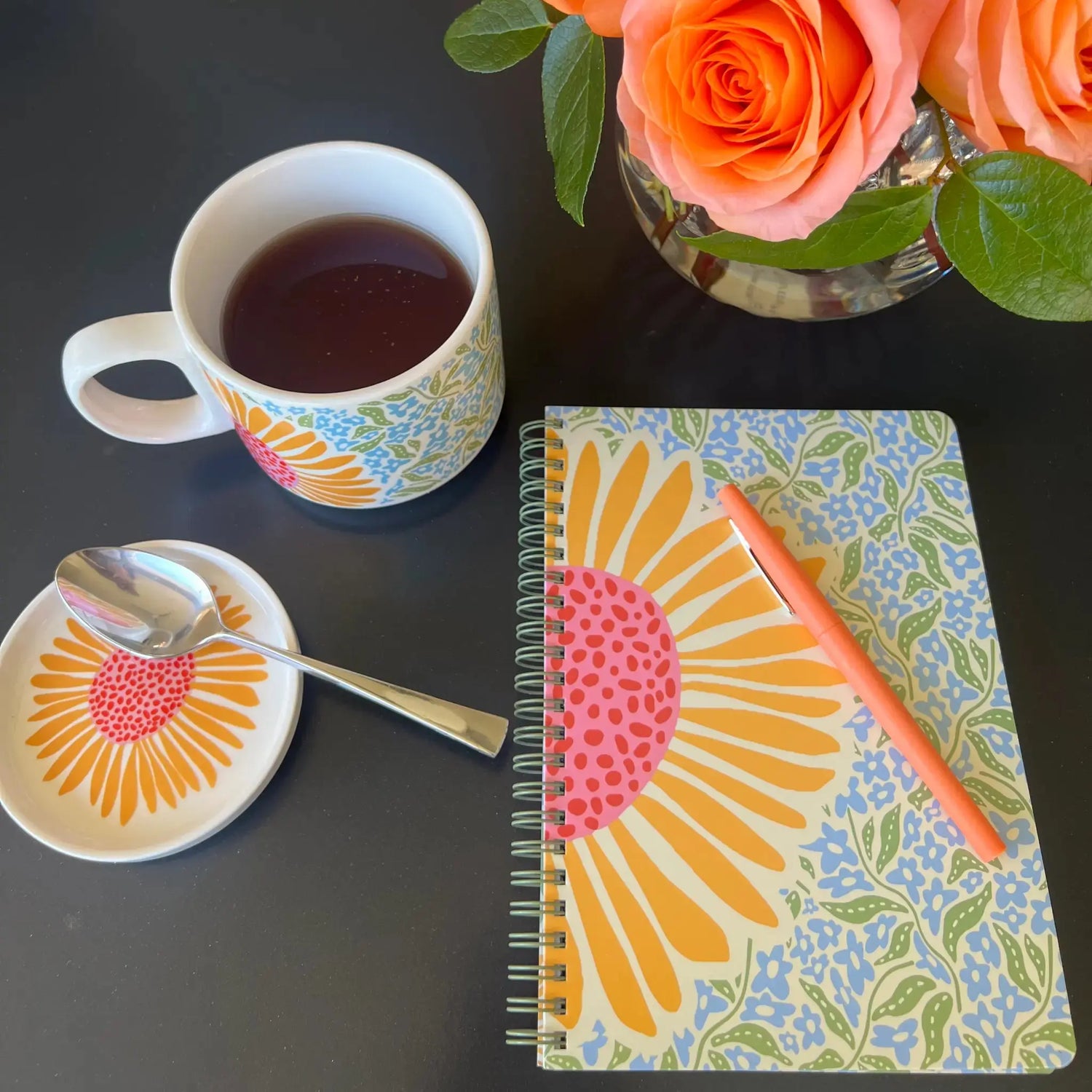 Sunflower mug and matching notebook – cheerful back to school teacher or student gift