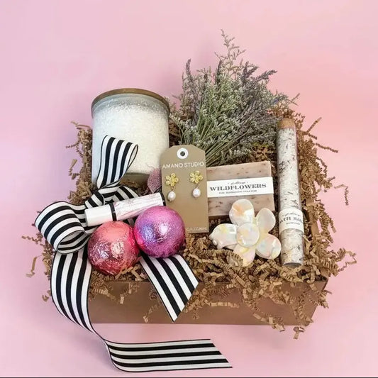 self care gift box with candle and bath soak