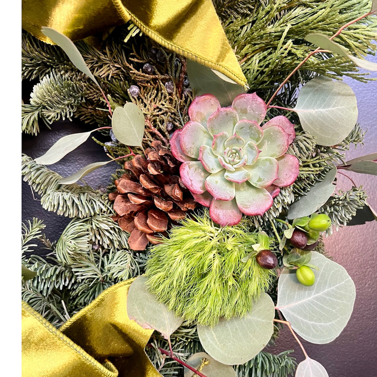 details of fresh evergreen wreath