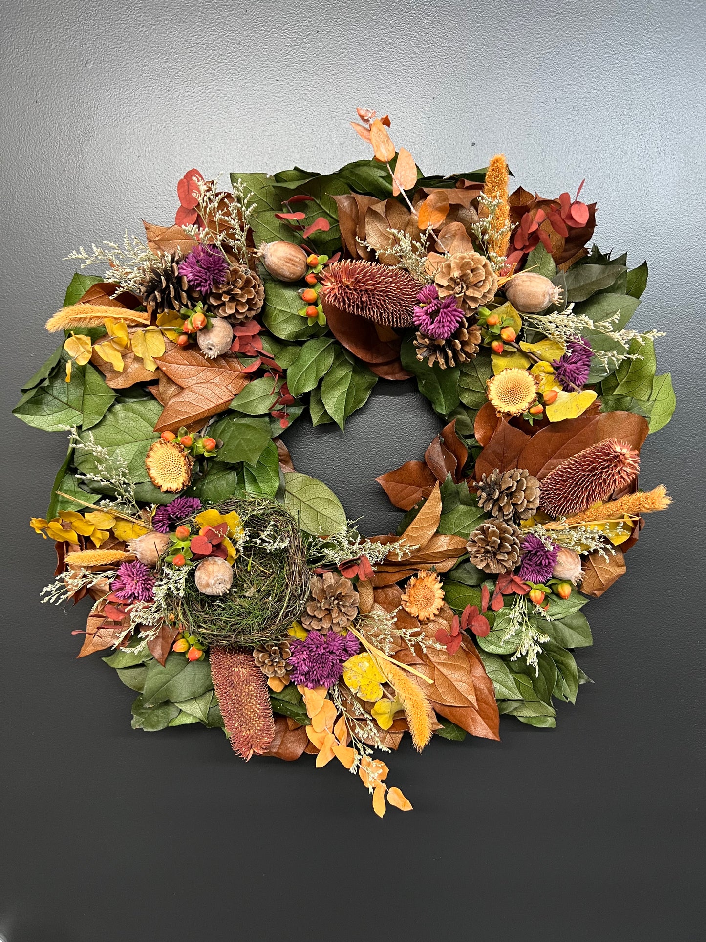 seasonal wreath with nest